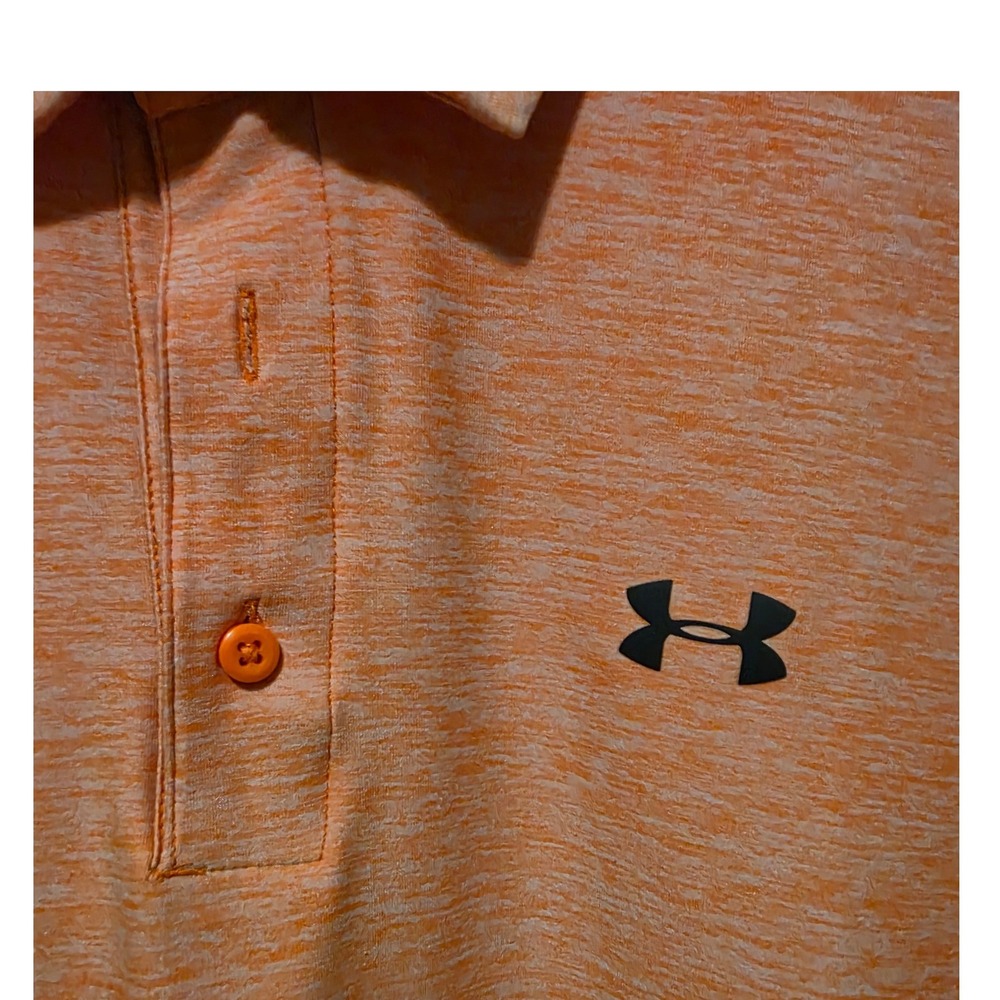 Under Armour Shirt Mens XL Orange HeatGear Loose Fit Heathered Short Sleeve Polo - Picture 3 of 6